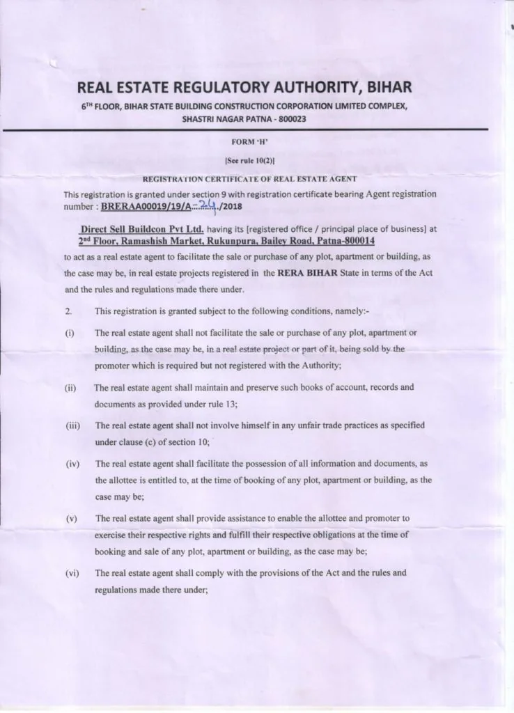 RERA registration page 1